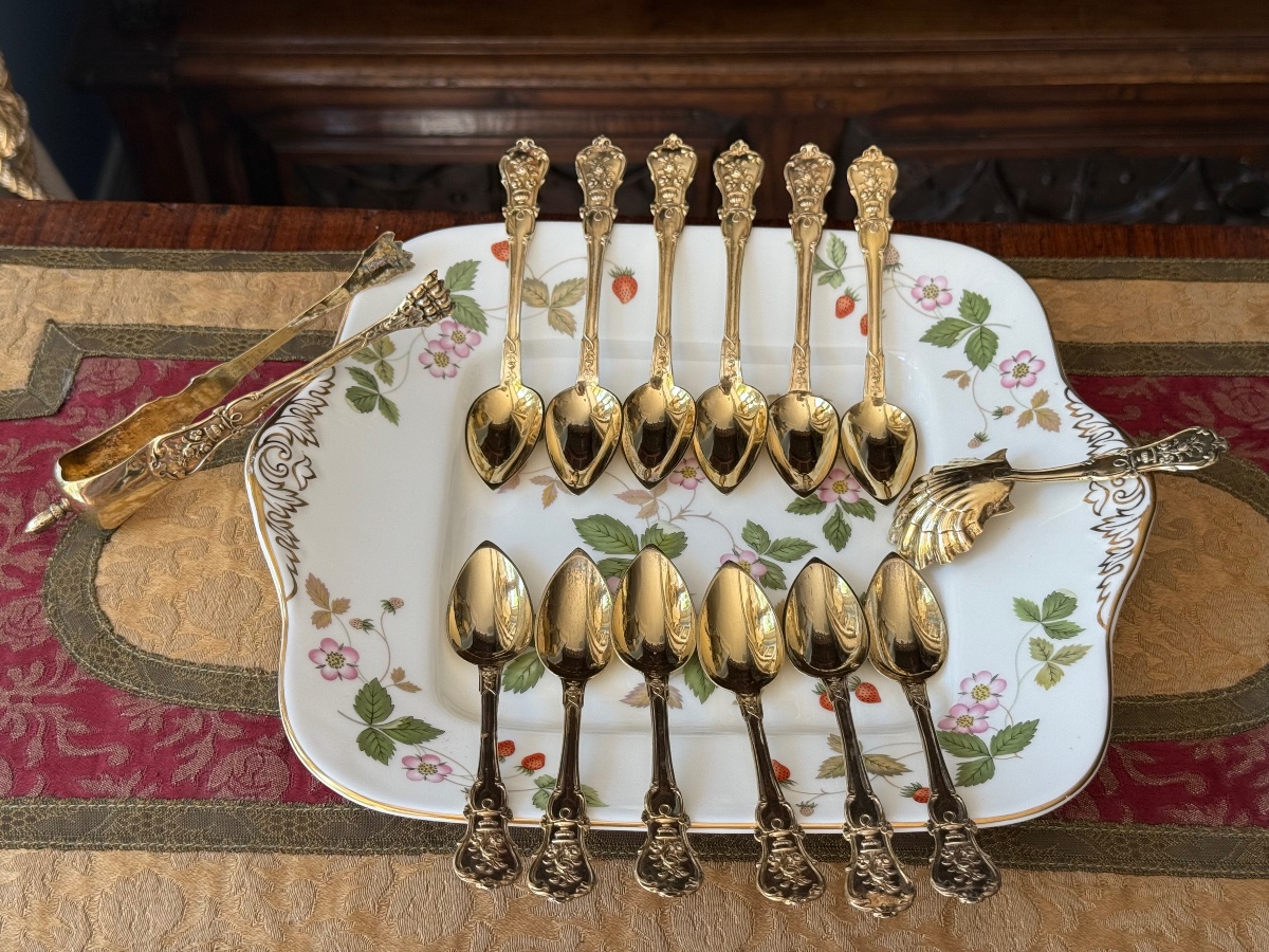 Set Of Twelve Pointed Spoons Made Of Solid Silver With A Vermeil Finish - Minerva Hallmark - France-photo-2