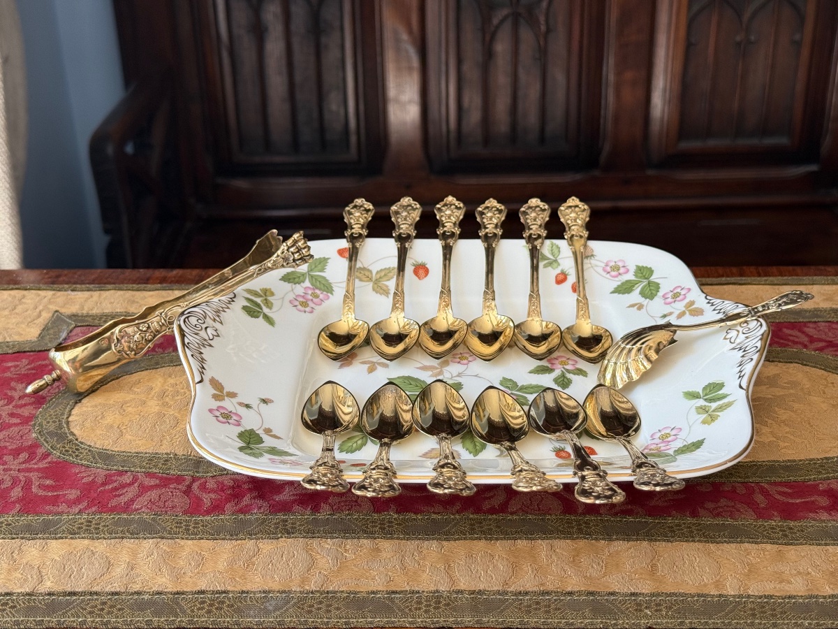 Set Of Twelve Pointed Spoons Made Of Solid Silver With A Vermeil Finish - Minerva Hallmark - France-photo-3