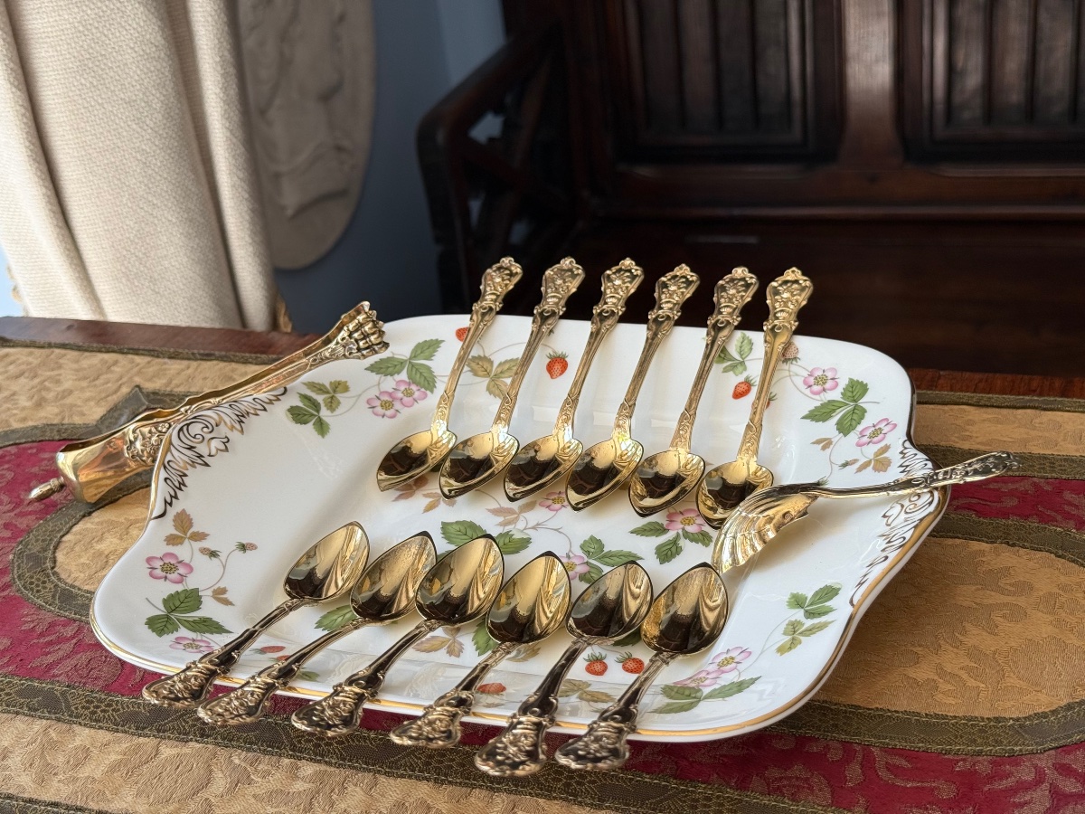 Set Of Twelve Pointed Spoons Made Of Solid Silver With A Vermeil Finish - Minerva Hallmark - France-photo-4
