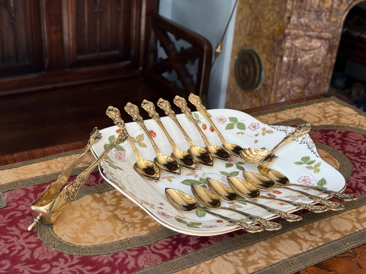Set Of Twelve Pointed Spoons Made Of Solid Silver With A Vermeil Finish - Minerva Hallmark - France-photo-1