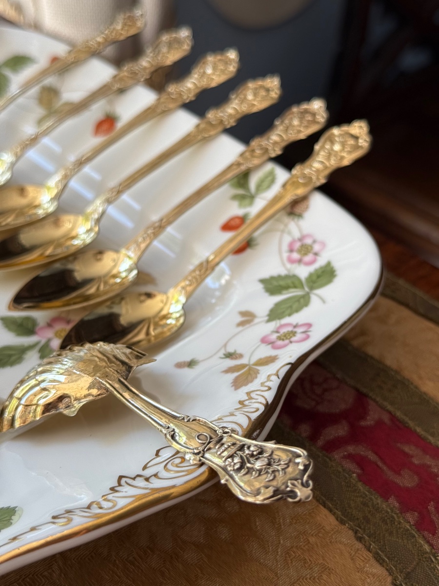 Set Of Twelve Pointed Spoons Made Of Solid Silver With A Vermeil Finish - Minerva Hallmark - France-photo-8