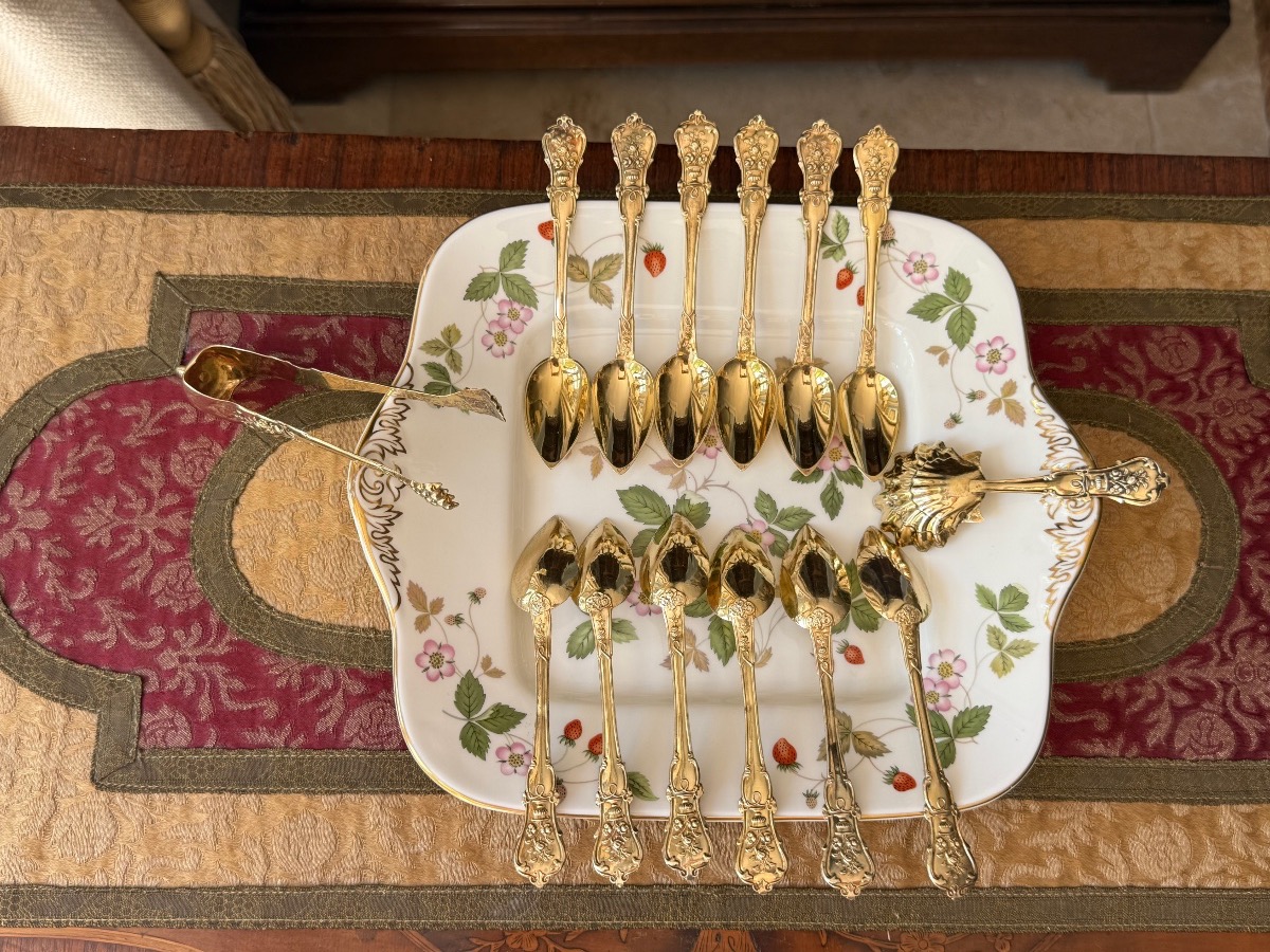 Set Of Twelve Pointed Spoons Made Of Solid Silver With A Vermeil Finish - Minerva Hallmark - France-photo-7
