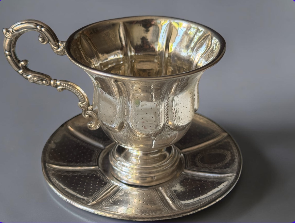 Solid Silver Cup And Saucer, France, Late 19th Century—minerva I Hallmark And Silversmith’s Hallmark-photo-2