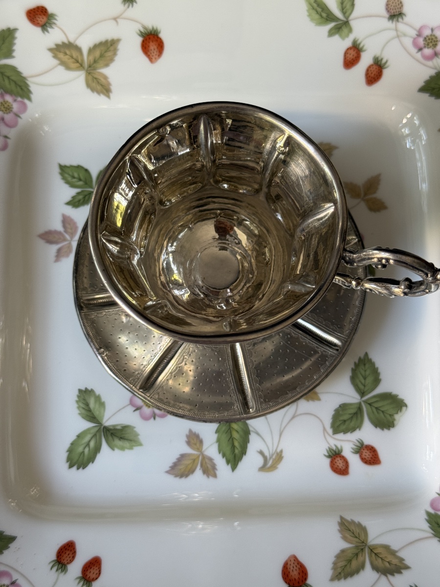 Solid Silver Cup And Saucer, France, Late 19th Century—minerva I Hallmark And Silversmith’s Hallmark-photo-4