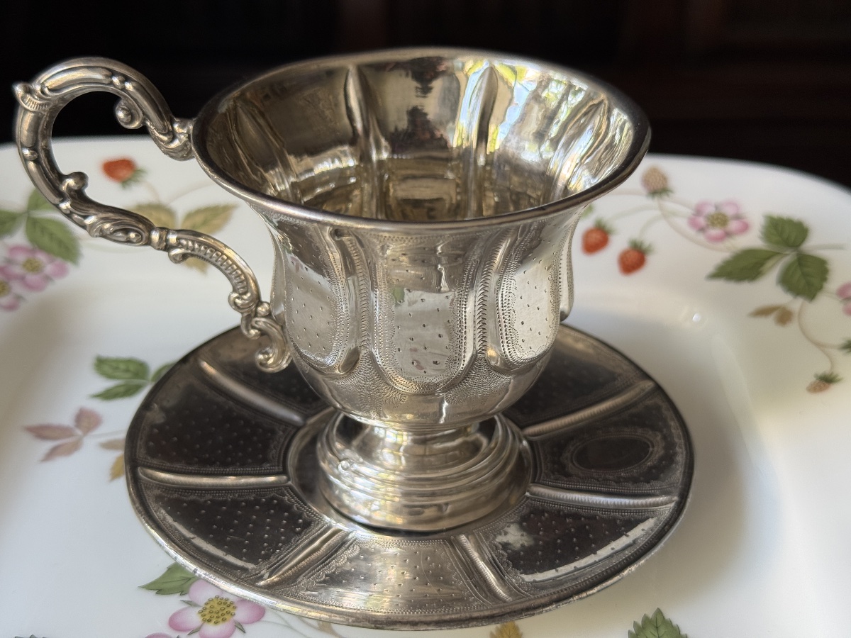 Solid Silver Cup And Saucer, France, Late 19th Century—minerva I Hallmark And Silversmith’s Hallmark-photo-6
