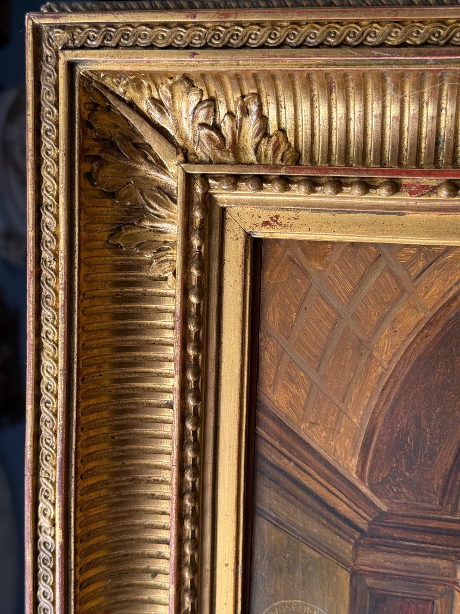 Huile sur bois XIXᵉ d’après Pérugin – « La Famille de la Vierge »-photo-2