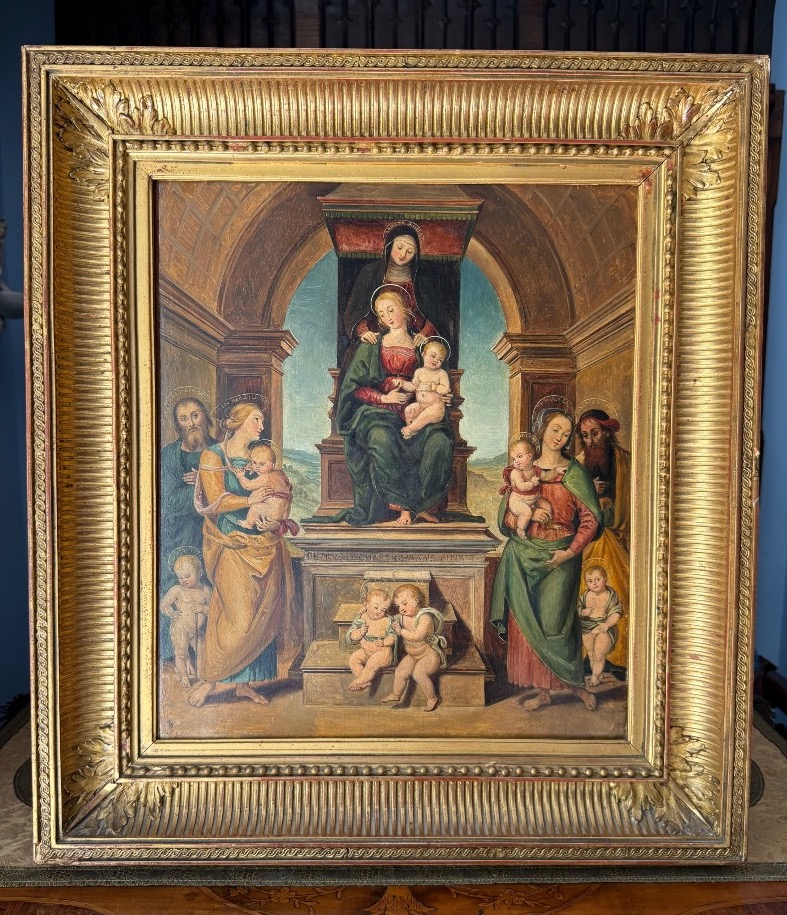 Huile sur bois XIXᵉ d’après Pérugin – « La Famille de la Vierge »