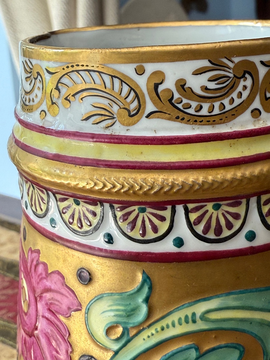 Pichet en porcelaine de Capodimonte – Décor végétal polychrome en relief, fin XIXᵉ-photo-6