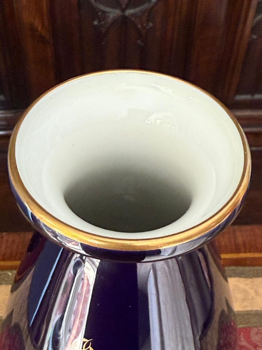 Sèvres National Porcelain Manufactory — Sèvres Blue-ground Porcelain Baluster Vase, 20th Century-photo-2