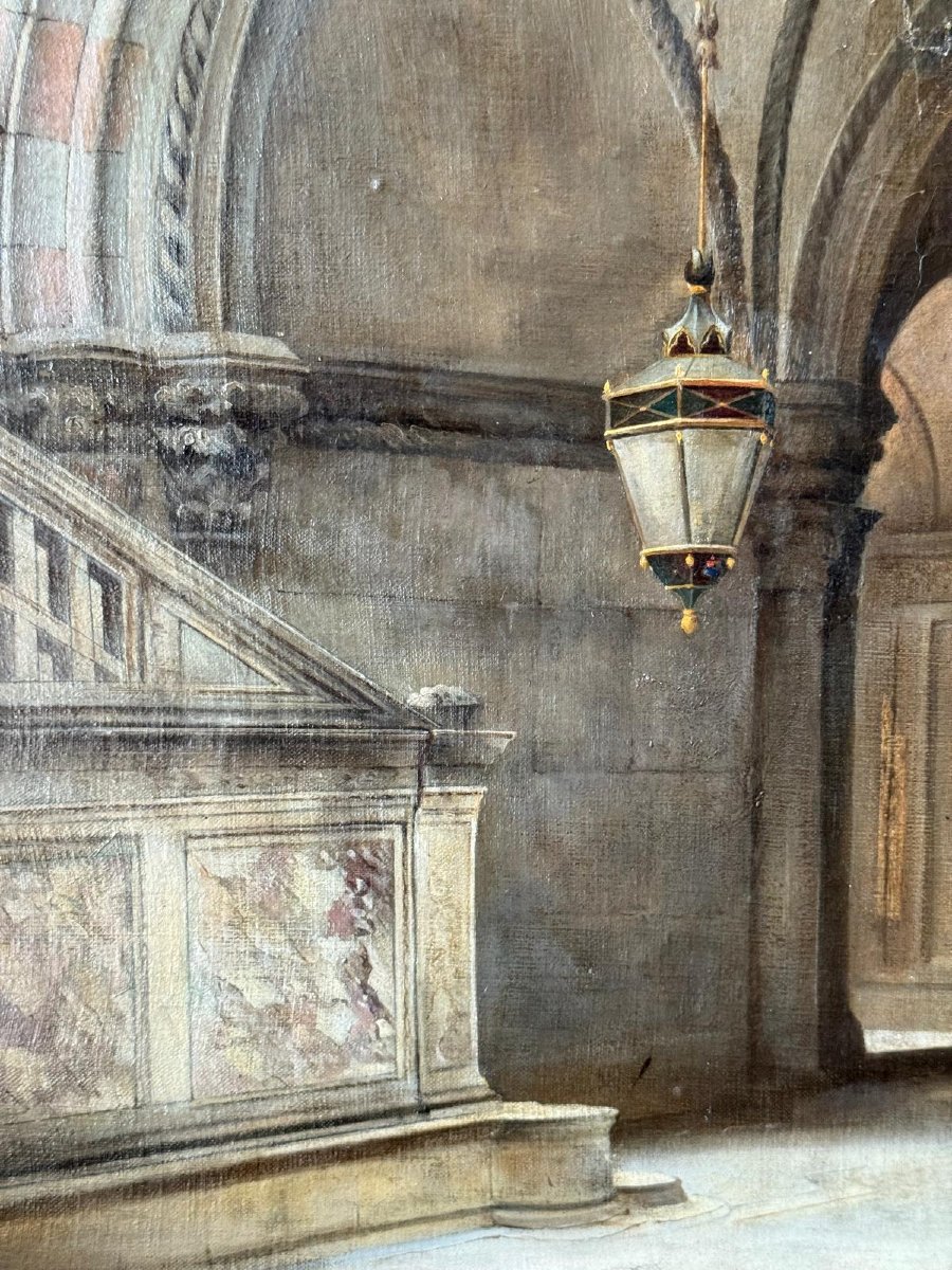 Vue architecturale intérieure, dans le goût de Fleury Richard, école européenne du XIXᵉ siècle-photo-2