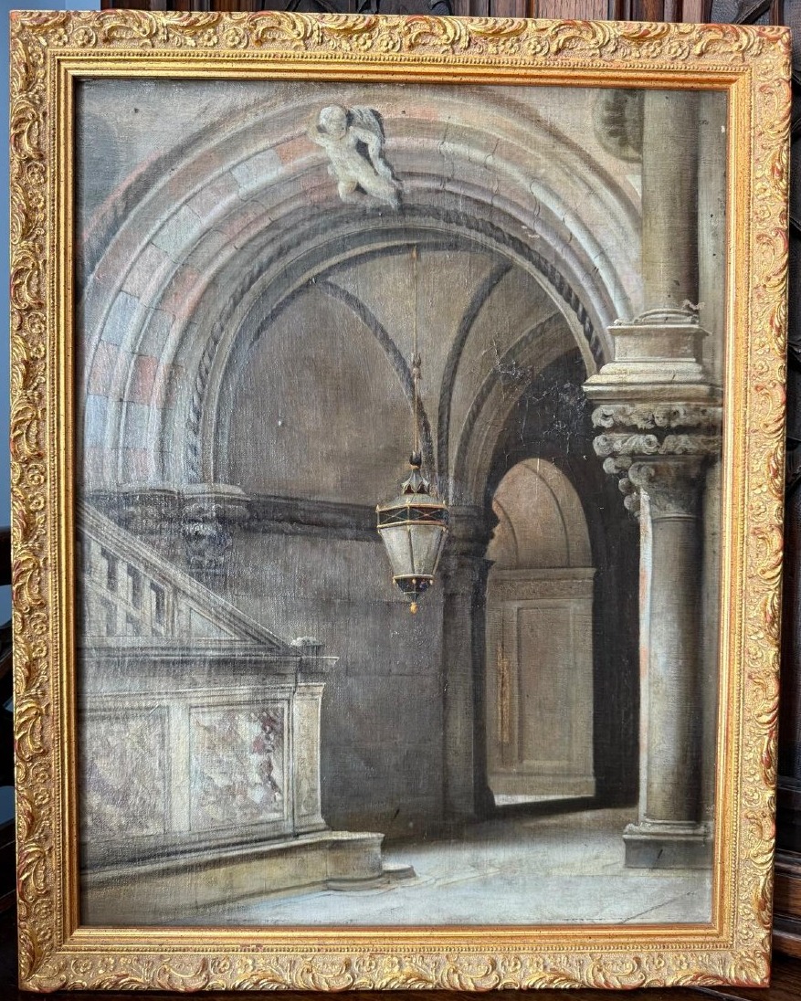 Vue architecturale intérieure, dans le goût de Fleury Richard, école européenne du XIXᵉ siècle