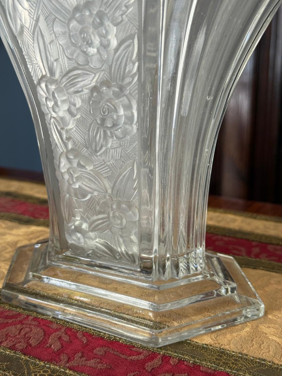 Molded, Frosted Glass Vase With Floral Decoration, Czechoslovakia, Circa 1930.-photo-4