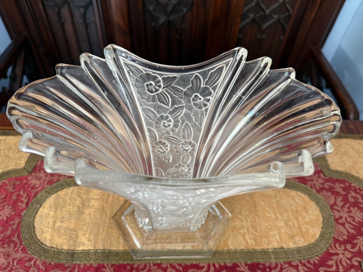 Molded, Frosted Glass Vase With Floral Decoration, Czechoslovakia, Circa 1930.-photo-2