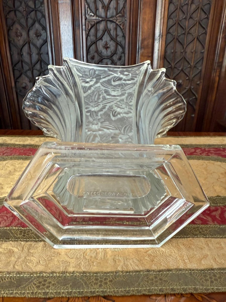 Molded, Frosted Glass Vase With Floral Decoration, Czechoslovakia, Circa 1930.-photo-8