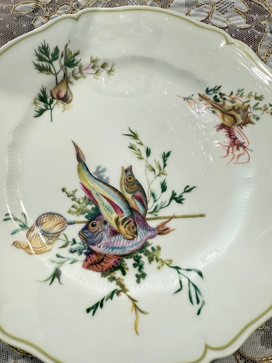 Haviland, Limoges — “calanques” Fish Dinner Service, A 14-piece Decorative Polychrome Set-photo-3