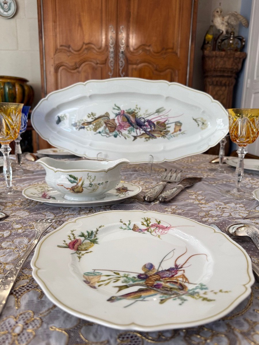 Haviland, Limoges — “calanques” Fish Dinner Service, A 14-piece Decorative Polychrome Set-photo-1