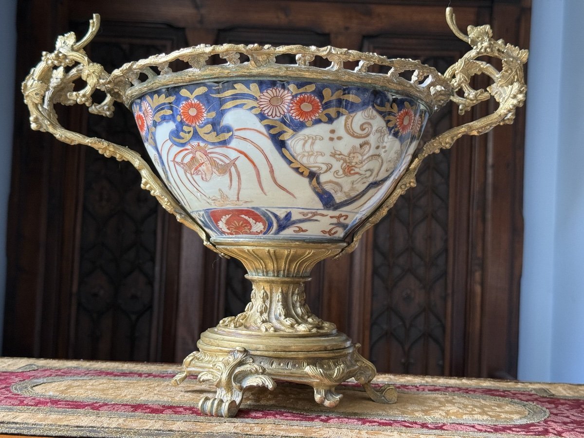 Grande Coupe Napoléon III en Porcelaine Imari et Bronze Doré-photo-2