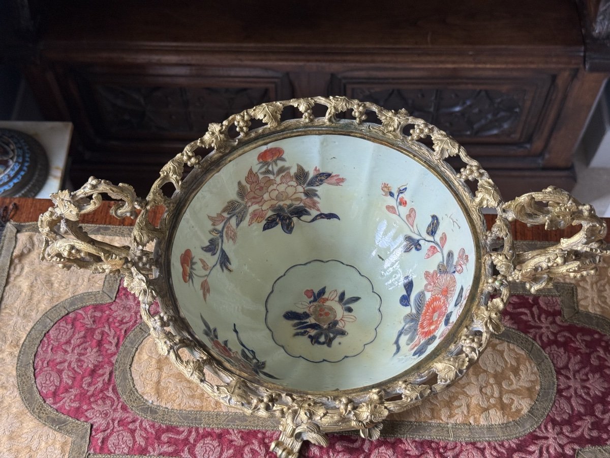 Grande Coupe Napoléon III en Porcelaine Imari et Bronze Doré-photo-3