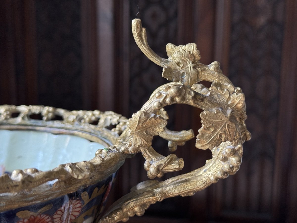 Grande Coupe Napoléon III en Porcelaine Imari et Bronze Doré-photo-1