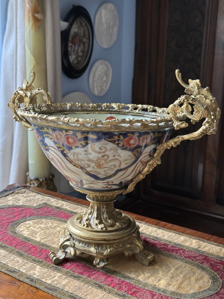 Grande Coupe Napoléon III en Porcelaine Imari et Bronze Doré-photo-2