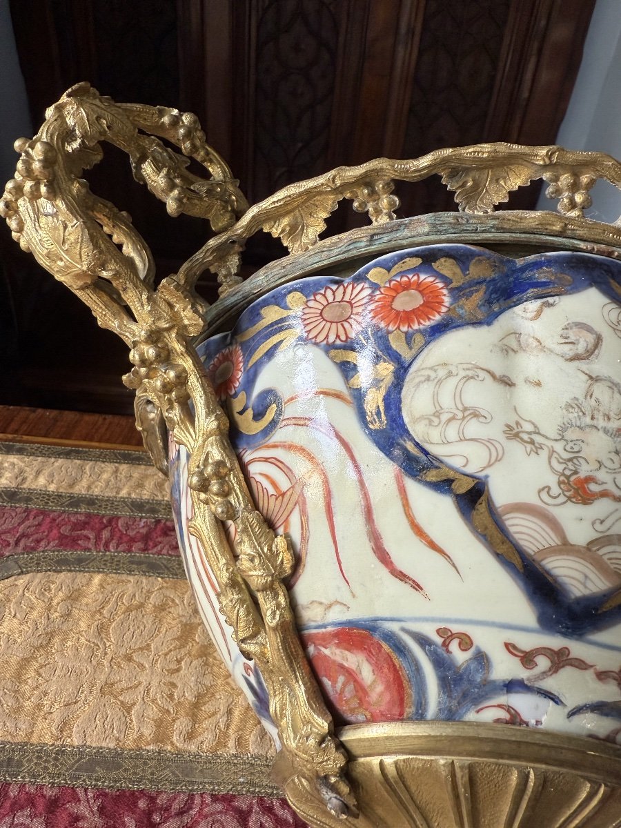 Grande Coupe Napoléon III en Porcelaine Imari et Bronze Doré-photo-4