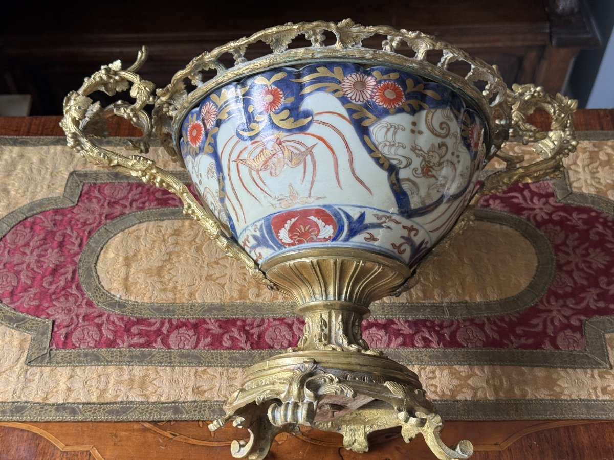 Grande Coupe Napoléon III en Porcelaine Imari et Bronze Doré-photo-5