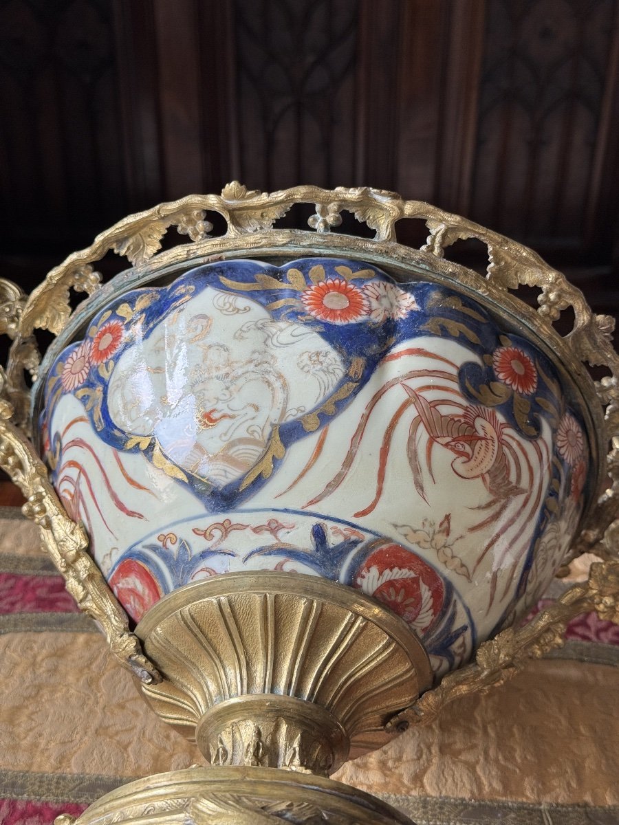 Grande Coupe Napoléon III en Porcelaine Imari et Bronze Doré-photo-8