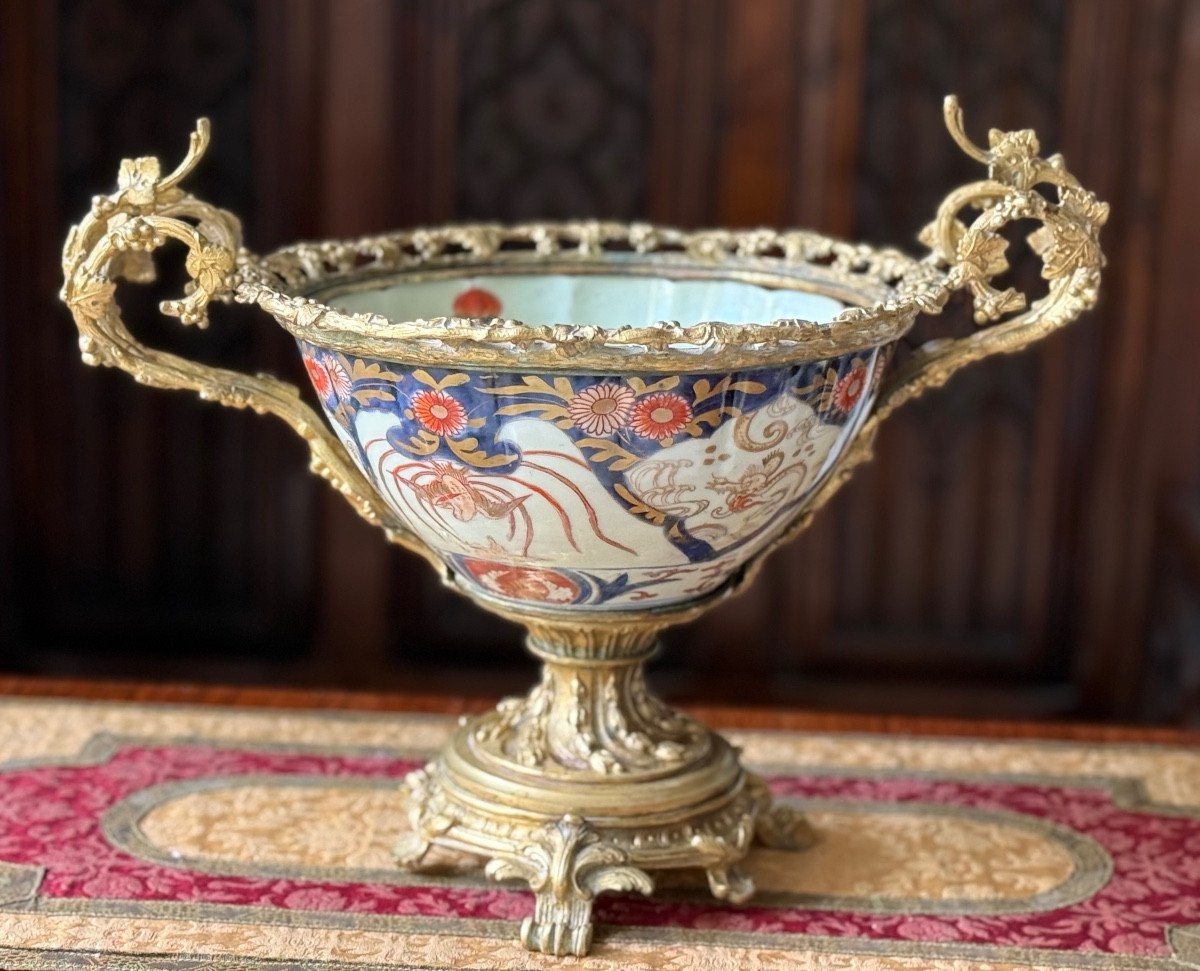 Grande Coupe Napoléon III en Porcelaine Imari et Bronze Doré