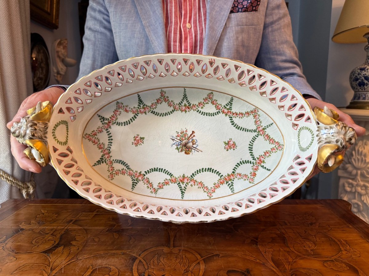 Très grande Corbeille en porcelaine fine polychrome – K&G Lunéville, XIXᵉ siècle-photo-4