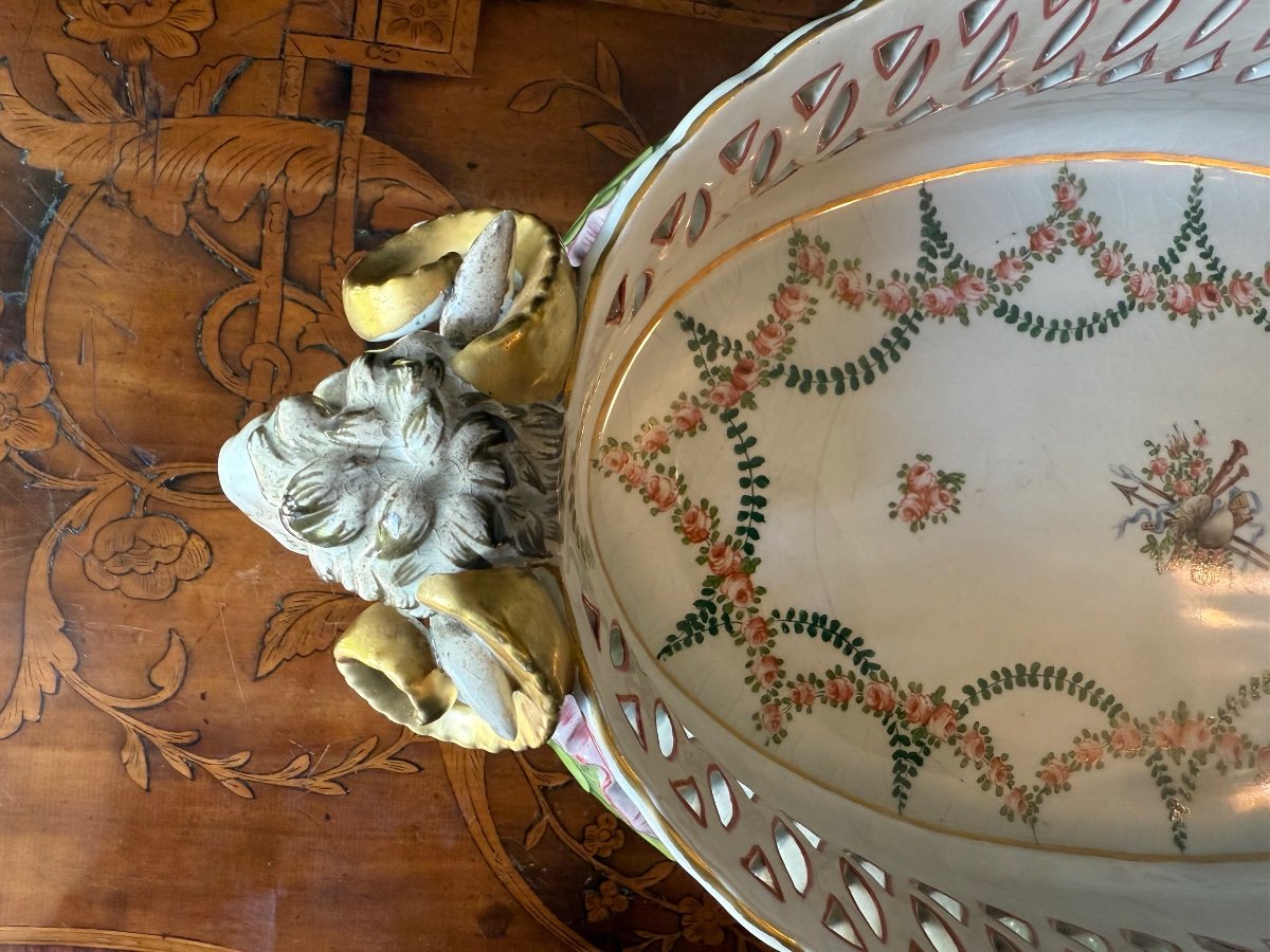 Très grande Corbeille en porcelaine fine polychrome – K&G Lunéville, XIXᵉ siècle-photo-2