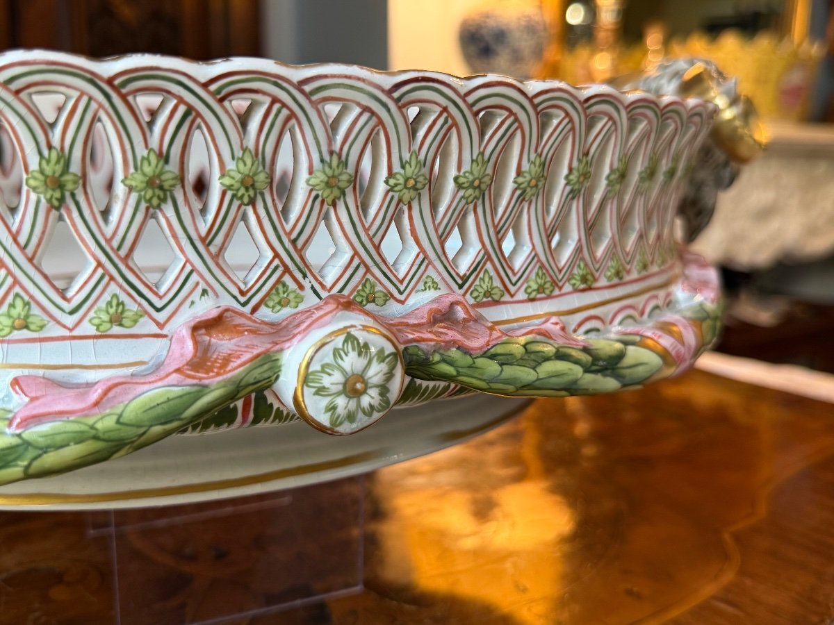 Très grande Corbeille en porcelaine fine polychrome – K&G Lunéville, XIXᵉ siècle-photo-3
