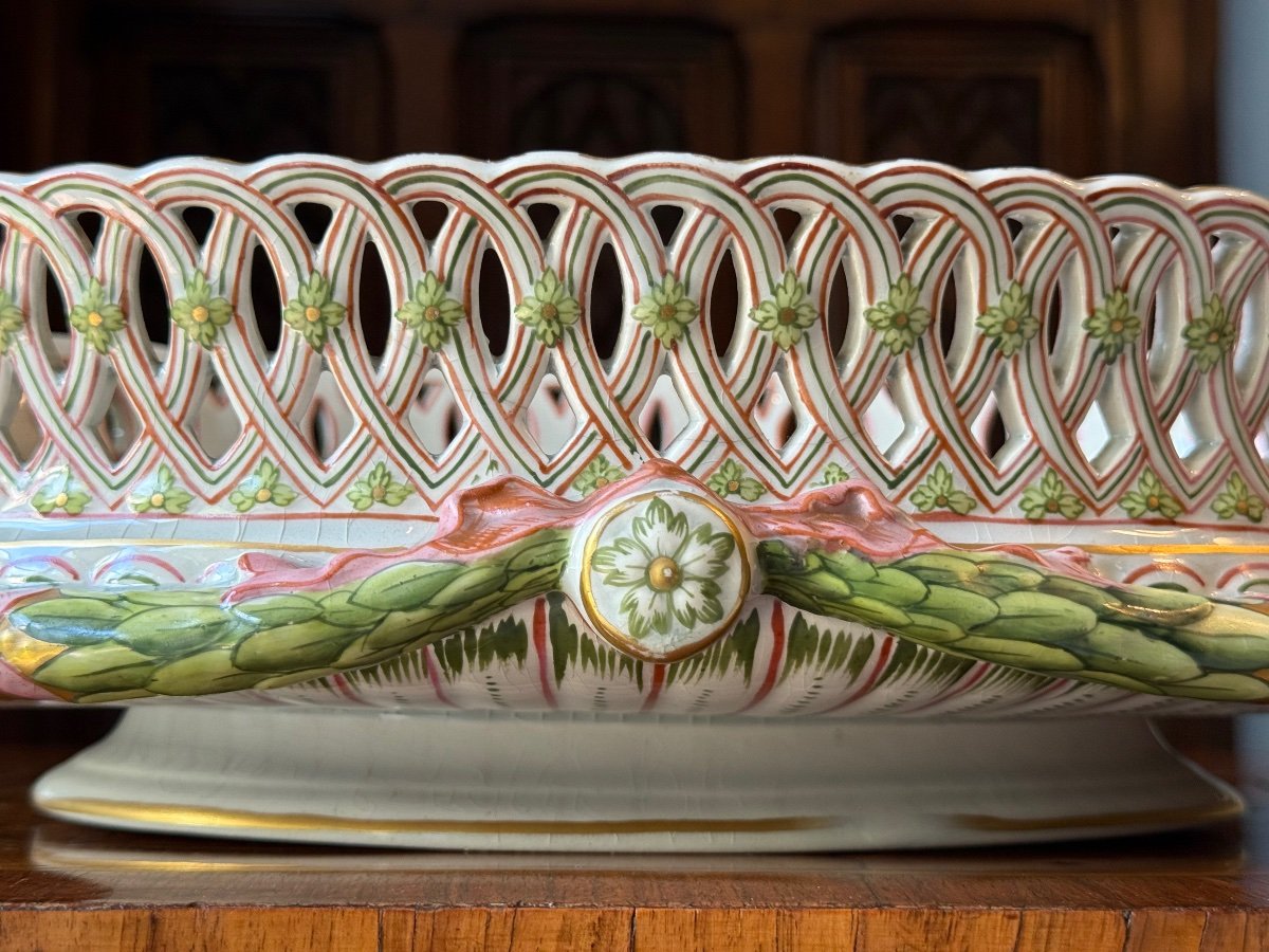 Très grande Corbeille en porcelaine fine polychrome – K&G Lunéville, XIXᵉ siècle-photo-6
