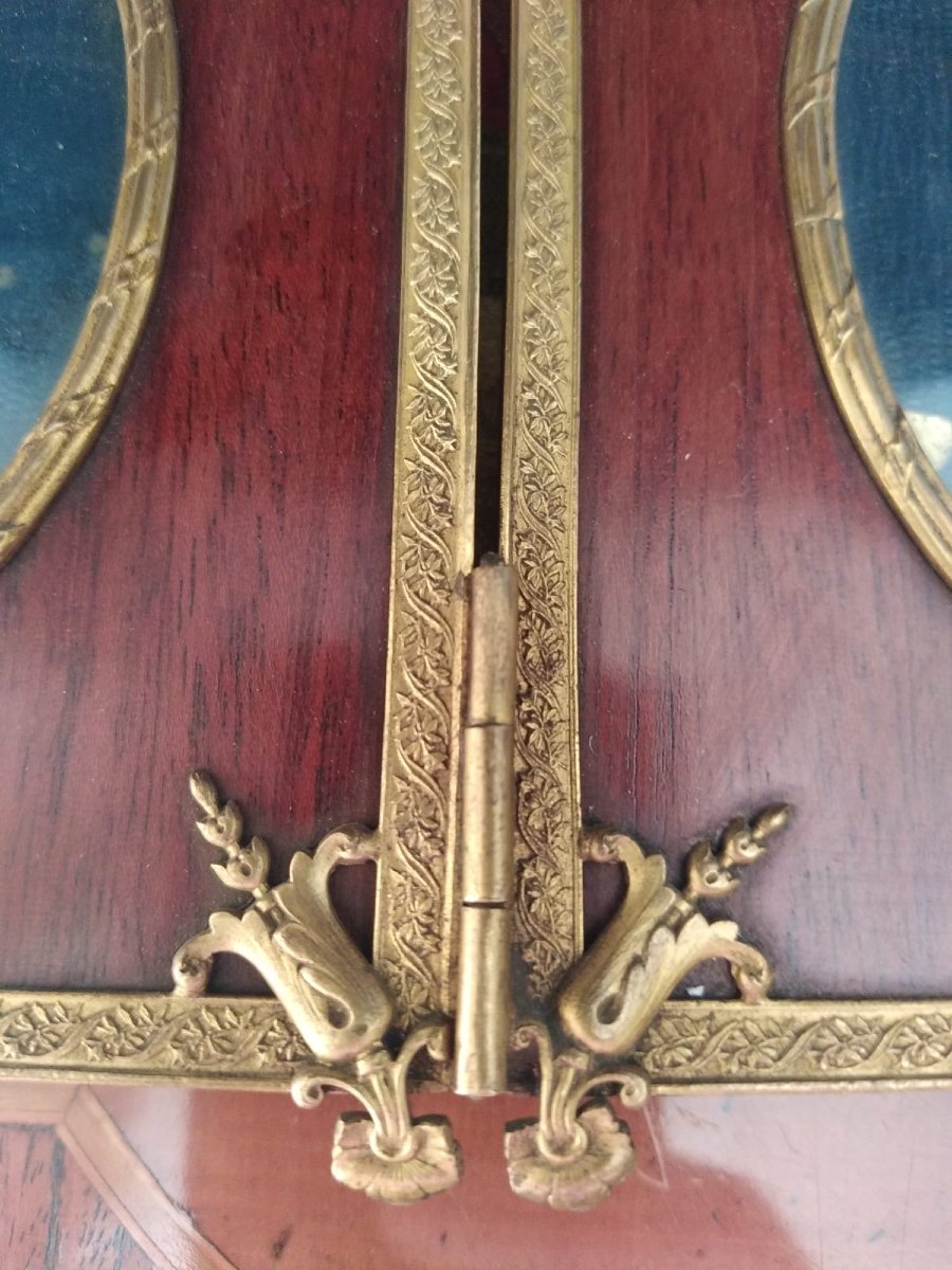 Double Folding Frame In Mahogany And Gilded Bronze, Napoleon III Period — Family Portrait-photo-2