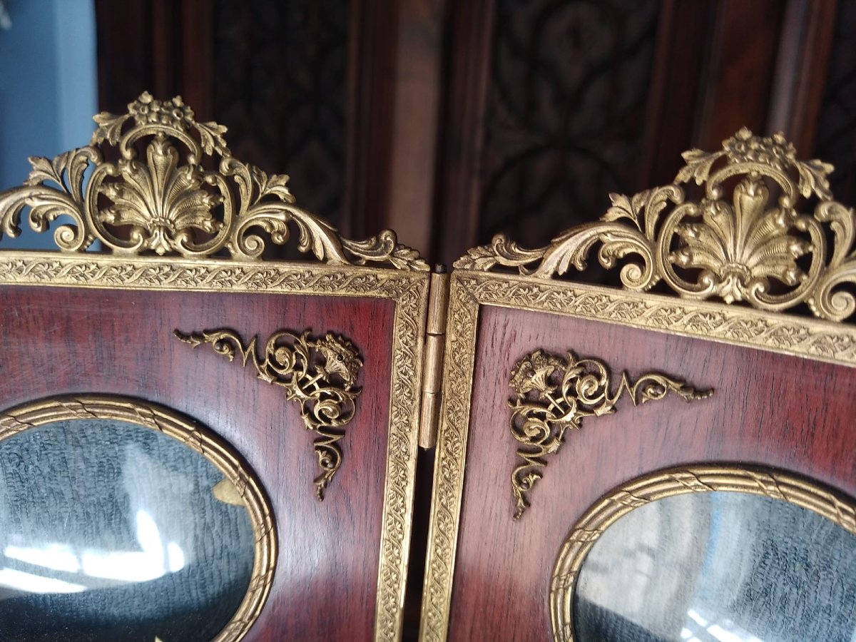 Double Folding Frame In Mahogany And Gilded Bronze, Napoleon III Period — Family Portrait-photo-6