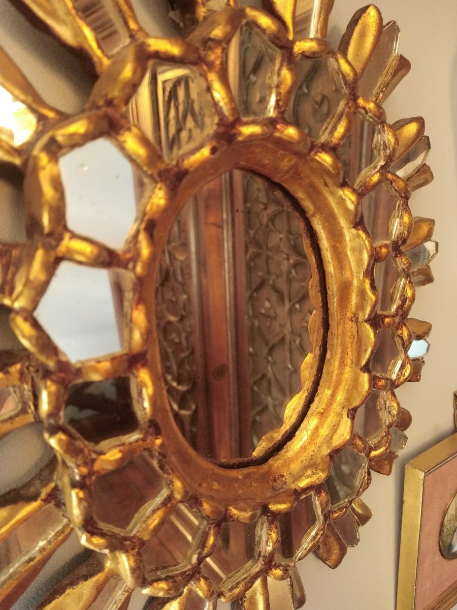 Miroir soleil en bois doré et éclats de miroir – dans le goût de Line Vautrin-photo-2