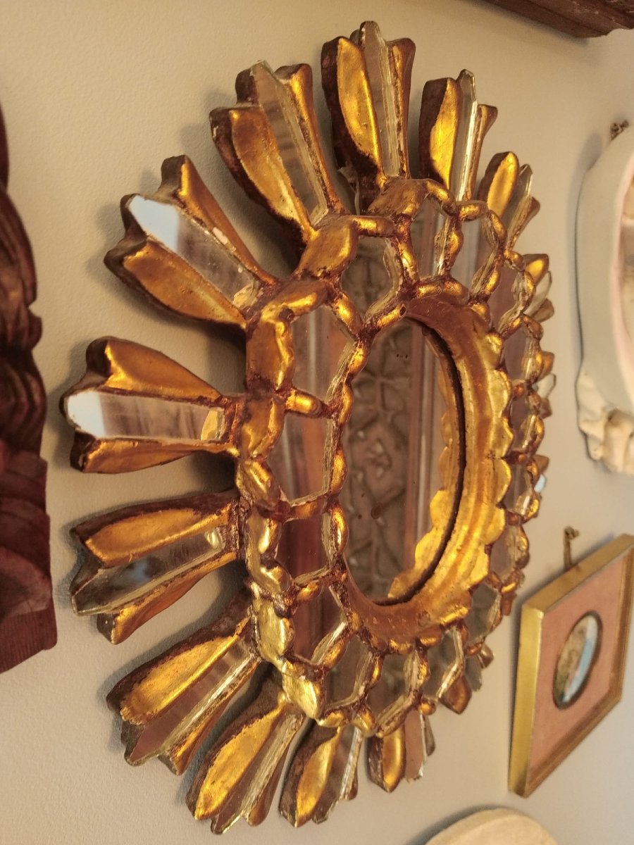 Miroir soleil en bois doré et éclats de miroir – dans le goût de Line Vautrin-photo-3