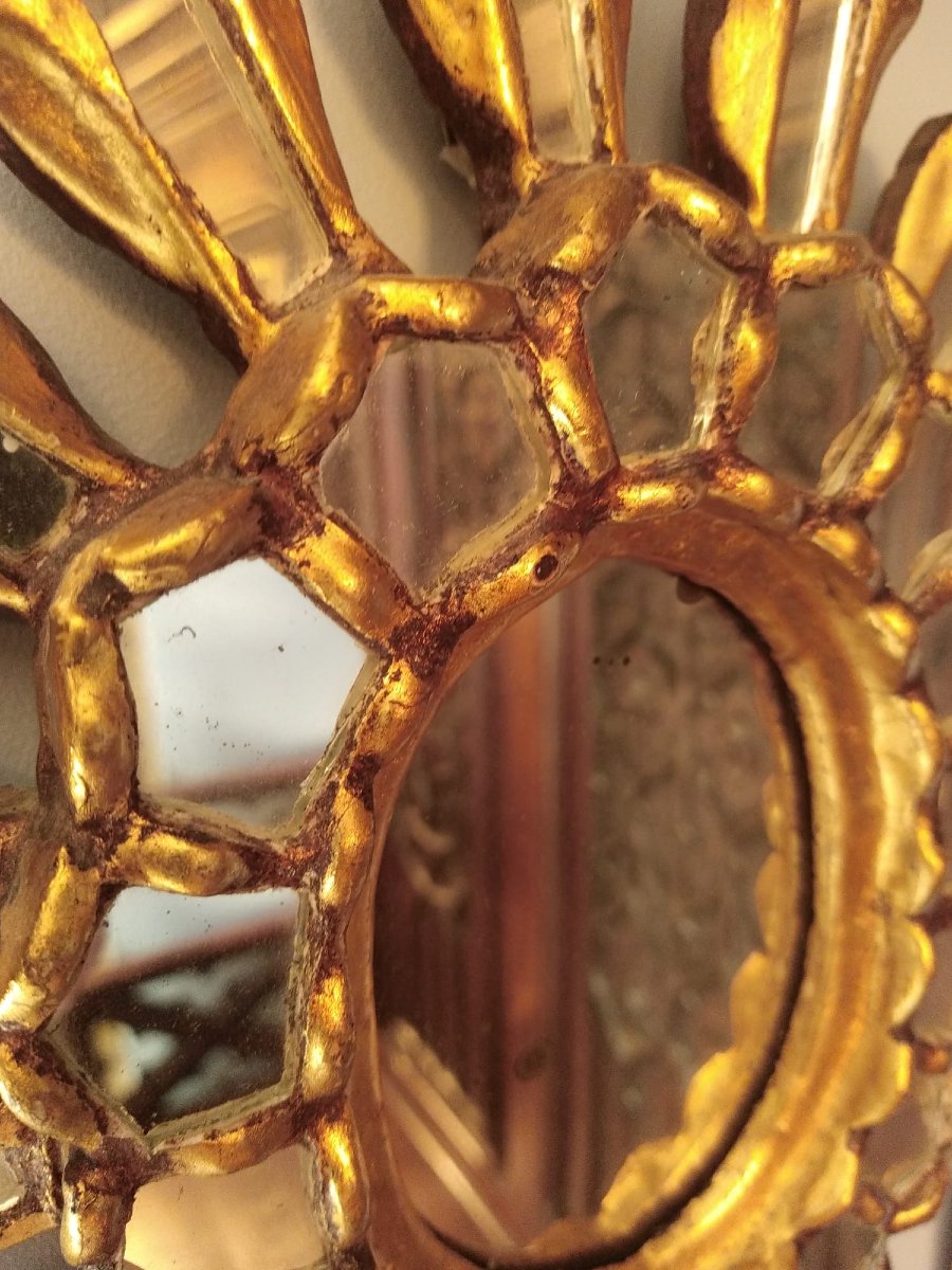 Miroir soleil en bois doré et éclats de miroir – dans le goût de Line Vautrin-photo-4