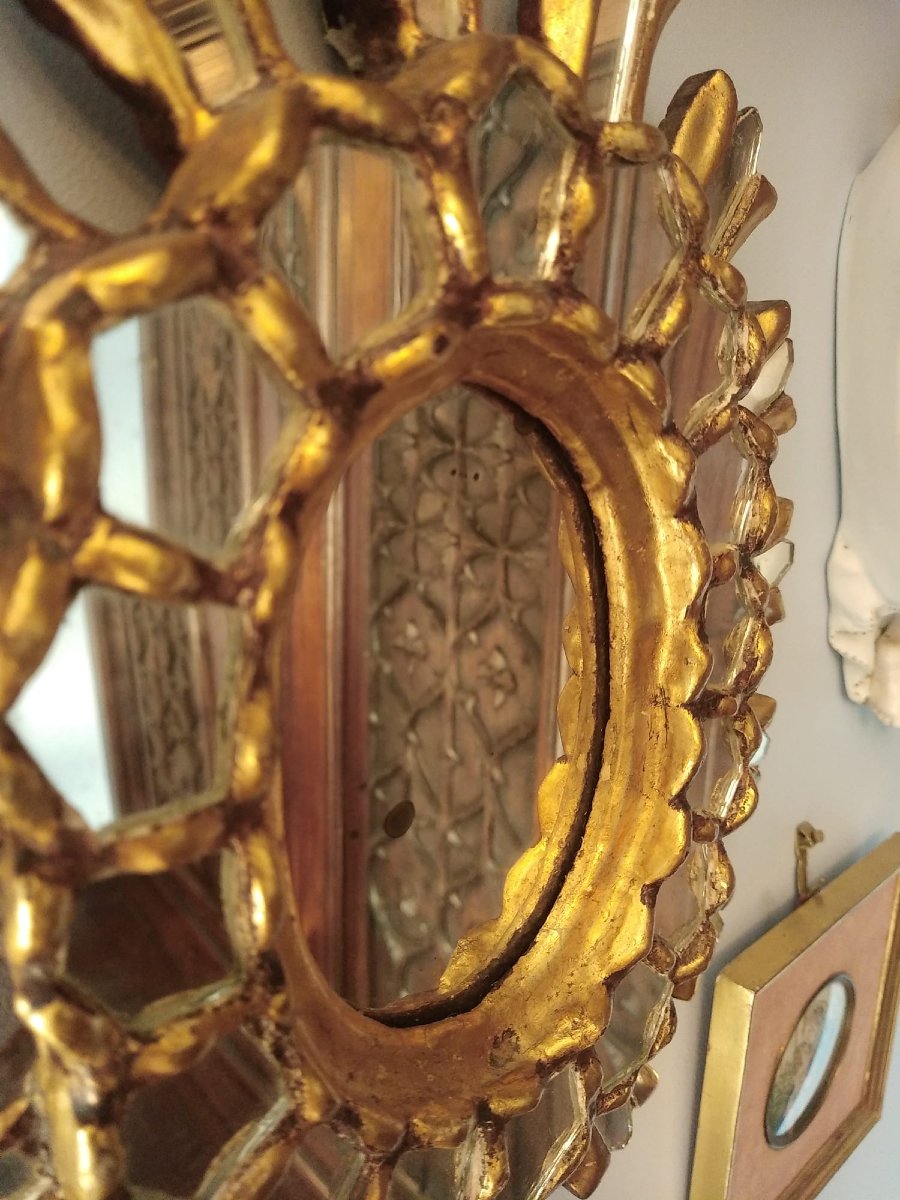 Miroir soleil en bois doré et éclats de miroir – dans le goût de Line Vautrin-photo-3