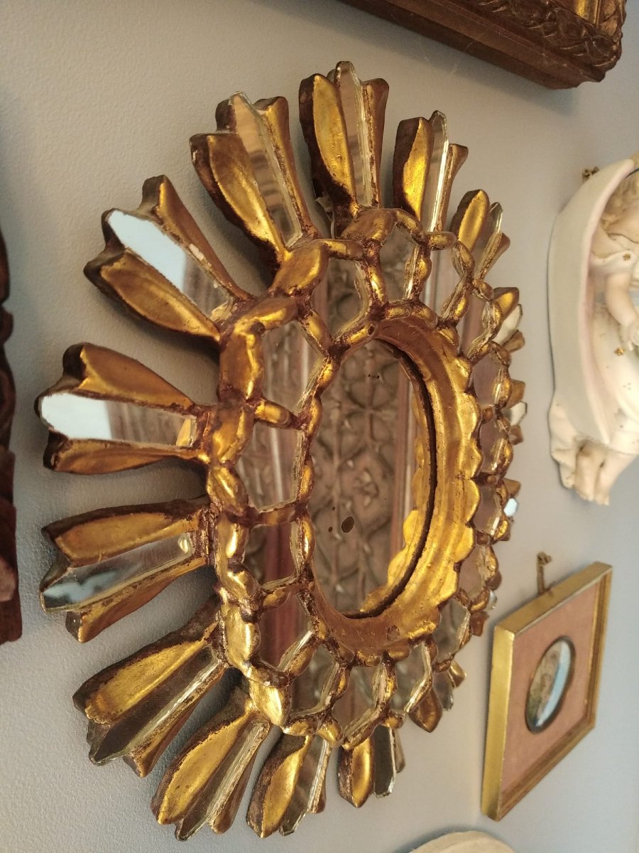 Miroir soleil en bois doré et éclats de miroir – dans le goût de Line Vautrin-photo-4
