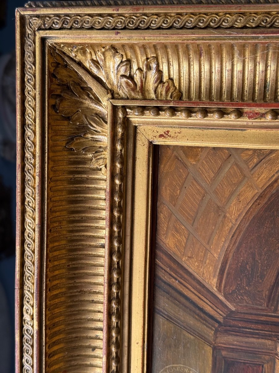 Huile sur bois XIXᵉ d’après Pérugin – « La Famille de la Vierge »-photo-2