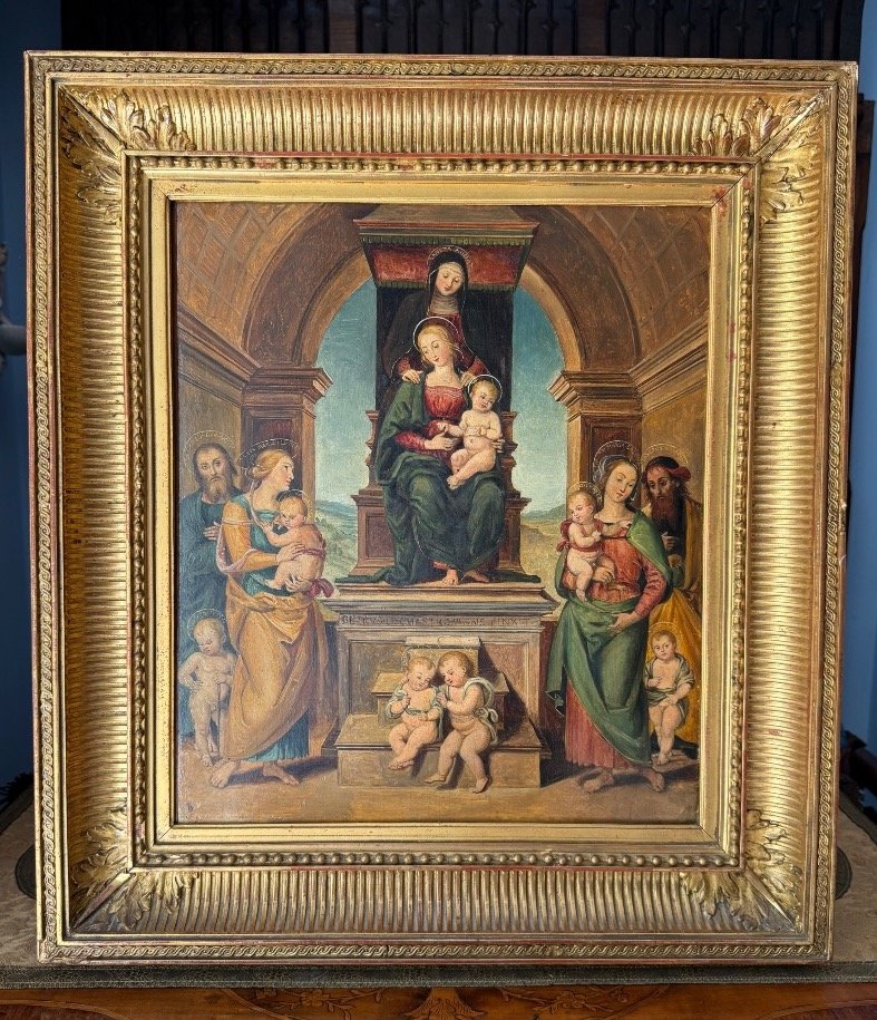 Huile sur bois XIXᵉ d’après Pérugin – « La Famille de la Vierge »