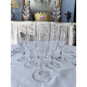 Baccarat - "renaissance" Champagne Flutes, Boxed Set Of Six, France, 20th Century