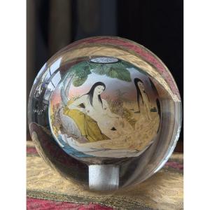 Boule d’Escalier Érotique en Cristal – Japon, Shunga, Belle Époque, Curiosité Japonisante