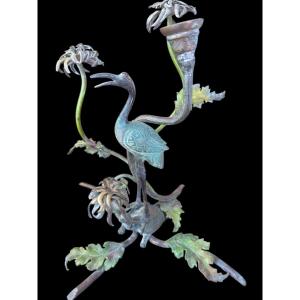 Decorative Bronze Sculpture, Candelabra In The Japanese Style - French School, 20th Century 