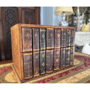 Coffret boîte trompe-l'oeil en cuir et bois faux livres - boites aux lettres - XIXe siècle
