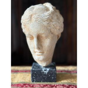 Plaster Head Of Hygieia On A Marble Base, Greece, 20th Century
