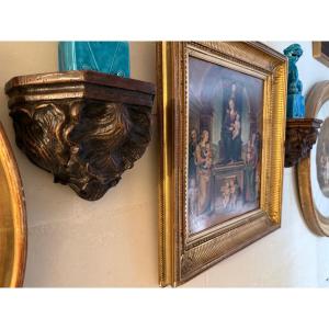Pair Of Carved Walnut Wall Brackets, 19th Century