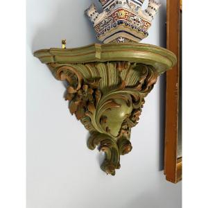Pair Of Italian Baroque Sconce Brackets In Carved Wood-italy, Second Half 18th Century