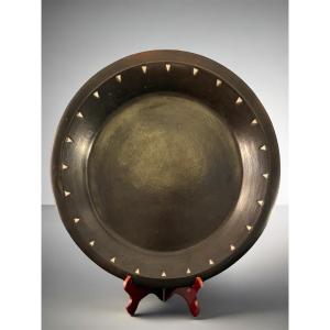 Berber Dish In Ebony Terracotta With Bone Inlays - High Atlas, Circa 1920-1960