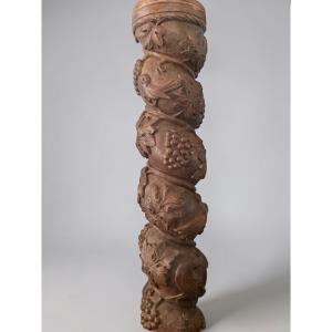 Colonne torsadée en chêne sculpté à décor de pampres - Élément architectural - fût salomonique